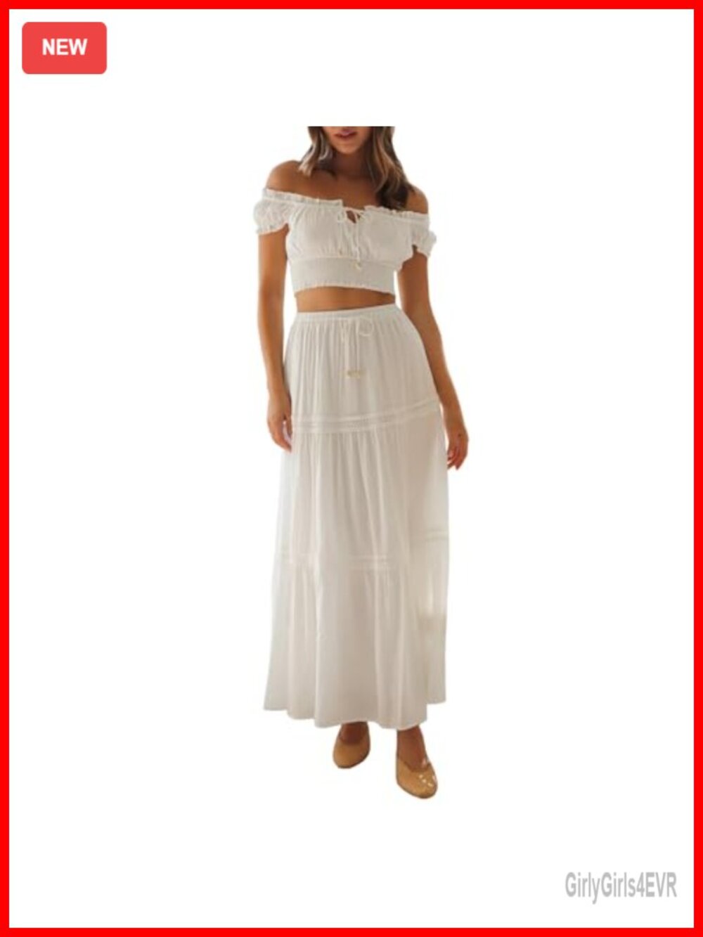 Two Piece Boho Crop Top Maxi Skirt Set Off Shoulder Summer Beach Outfit
